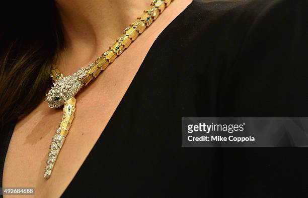 Actress Liv Tyler, jewelry detail, attends the BVLGARI & ROME: Eternal Inspiration Opening Night on October 14, 2015 in New York City.