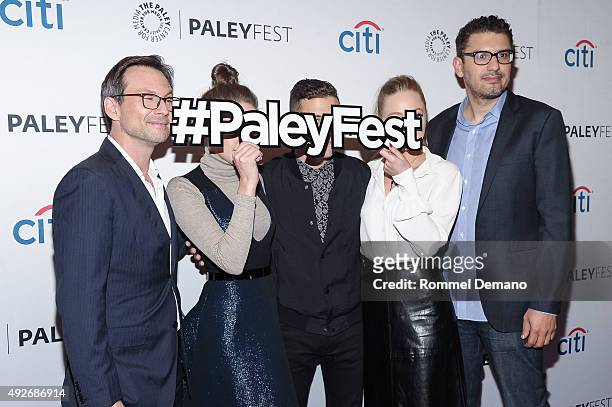 Chritian Slater, Carly Chaikin, Rami Malek, Portia Doubleday and Sam Esmail attend PaleyFest New York 2015 - "Mr. Robot" at The Paley Center for...
