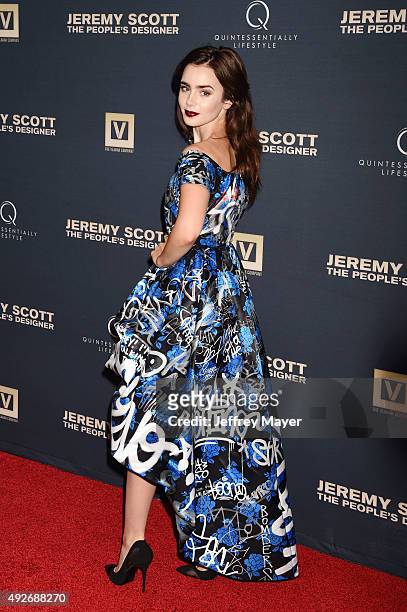 Actress Lily Collins arrives at the Premiere Of The Vladar Company's 'Jeremy Scott: The People's Designer' at TCL Chinese 6 Theatres on September 8,...