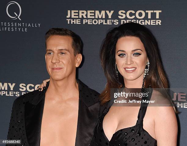 Designer Jeremy Scott and singer Katy Perry arrive at the Premiere Of The Vladar Company's 'Jeremy Scott: The People's Designer' at TCL Chinese 6...