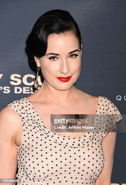 Dancer/model Dita Von Teese arrives at the Premiere Of The Vladar Company's 'Jeremy Scott: The People's Designer' at TCL Chinese 6 Theatres on...