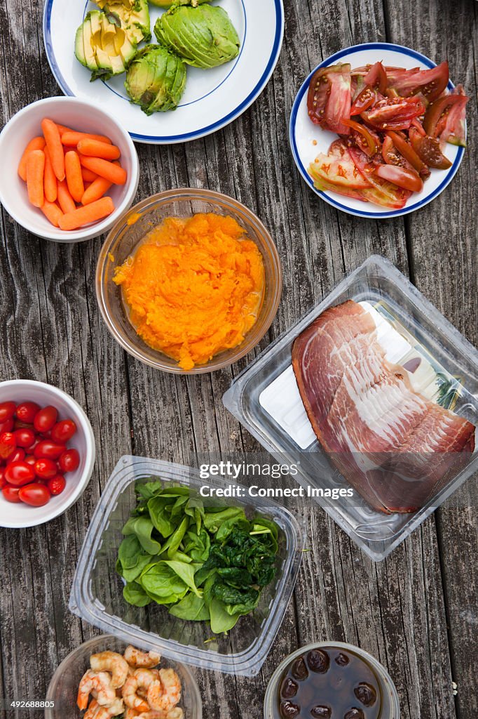 Selection of food on picnic table