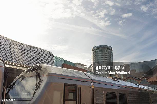 view of the bullring from birmingham moor street train station, west midlands, uk - birmingham west midlands stock pictures, royalty-free photos & images