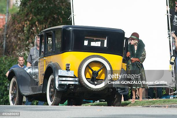 Lady Gaga is seen on the set of 'American Horror Story' on October 14, 2015 in Los Angeles, California.