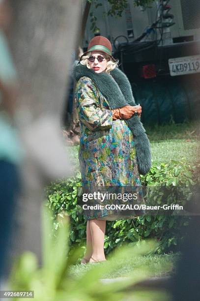 Lady Gaga is seen on the set of 'American Horror Story' on October 14, 2015 in Los Angeles, California.