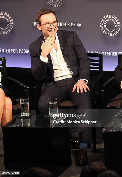 Actor Christian Slater speaks at The Paley Center for Media on October 14, 2015 in New York City.