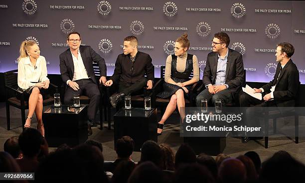 Actors Portia Doubleday, Christian Slater, Rami Malek and Carly Chaikin, and writer, director and producer Sam Esmail speak with Entertainment...