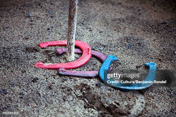 horseshoes game - three horseshoes stock pictures, royalty-free photos & images