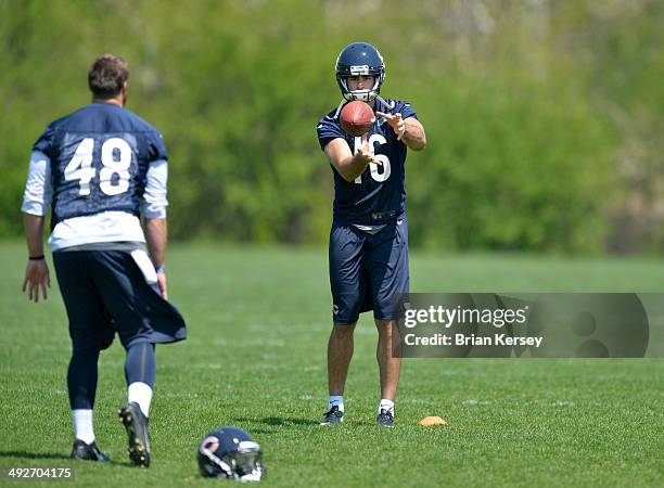 Punter Patrick O'Donnell of the Chicago Bears works out during rookie minicamp at Halas Hall on May 18, 2014 in Lake Forest, Illinois.
