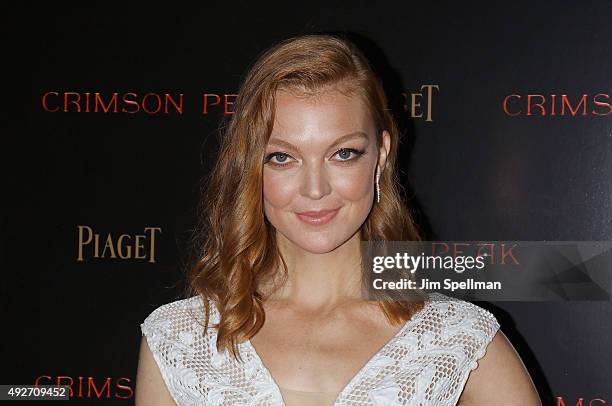 Actress Emily Coutts attends the "Crimson Peak" New York premiere at AMC Loews Lincoln Square on October 14, 2015 in New York City.