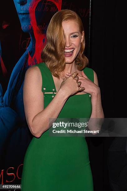 Actress Jessica Chastain attends the "Crimson Peak" New York premiere at AMC Loews Lincoln Square on October 14, 2015 in New York City.