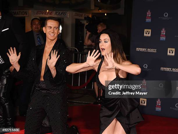 Fashion designer Jeremy Scott and singer Katy Perry at the Jeremy Scott And Katy Perry Hand Print Ceremony At TCL Chinese IMAX Forecourt on September...