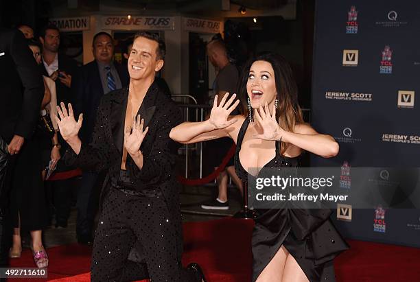 Fashion designer Jeremy Scott and singer Katy Perry at the Jeremy Scott And Katy Perry Hand Print Ceremony At TCL Chinese IMAX Forecourt on September...