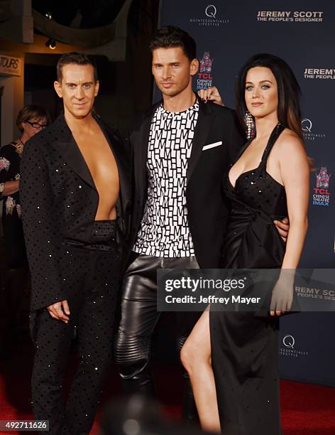 Fashion designer Jeremy Scott and singer Katy Perry at the Jeremy Scott And Katy Perry Hand Print Ceremony At TCL Chinese IMAX Forecourt on September...