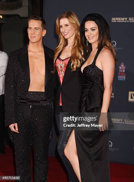 Fashion designer Jeremy Scott, President and COO of TCL Chinese Theatres in Hollywood Alwyn Hight Kushner and singer Katy Perry at the Jeremy Scott...