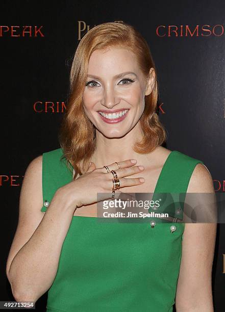 Actress Jessica Chastain attends the "Crimson Peak" New York premiere at AMC Loews Lincoln Square on October 14, 2015 in New York City.