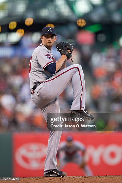 Mike Minor of the Atlanta Braves pitches against the San Francisco Giants during the first inning at AT&T Park on May 13, 2014 in San Francisco,...