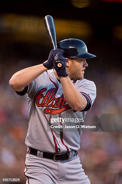 Tyler Pastornicky of the Atlanta Braves at bat against the San Francisco Giants during the third inning at AT&T Park on May 13, 2014 in San...