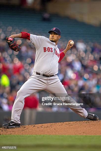 Felix Doubront of the Boston Red Sox pitches against the Minnesota Twins on May 14, 2014 at Target Field in Minneapolis, Minnesota. The Red Sox...