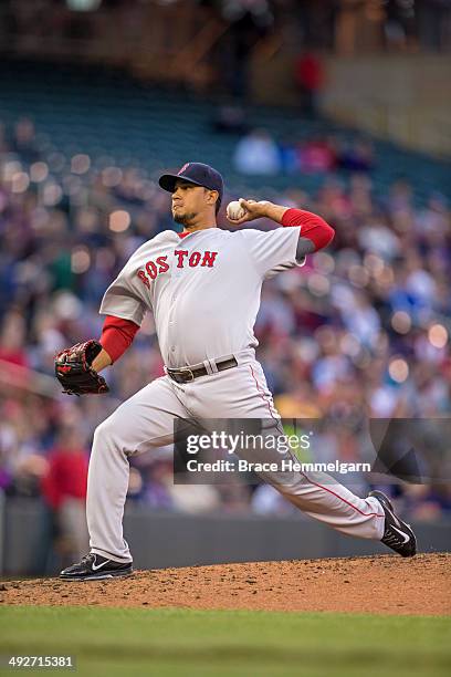 Felix Doubront of the Boston Red Sox pitches against the Minnesota Twins on May 14, 2014 at Target Field in Minneapolis, Minnesota. The Red Sox...