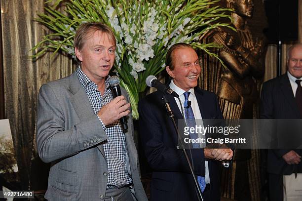 Wes Edens and Geoffrey Kent attend Geoffrey Kent's book launch celebrating: "Safari: A Memoir Of A Worldwide Travel Pioneer" on October 14, 2015 in...
