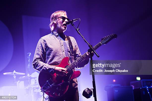 Andy Bell of Ride performs on stage at Brixton Academy on October 14, 2015 in London, United Kingdom.