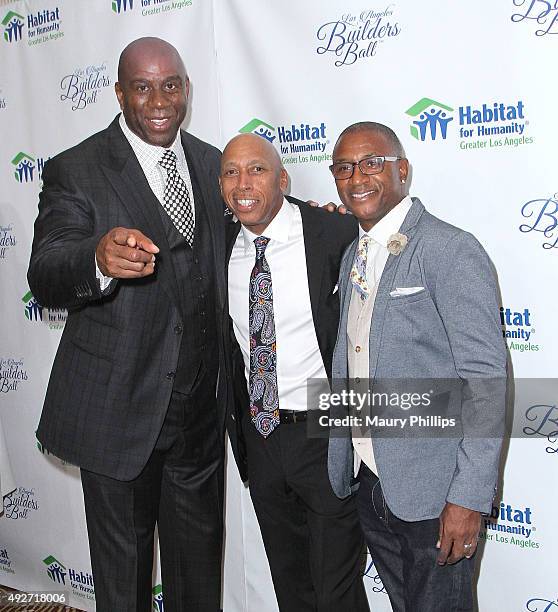 Earvin "Magic" Johnson, Jeffrey Osborne and Tommy Davidson attend Habitat for Humanity of Greater Los Angeles Builders Ball at the Beverly Wilshire...