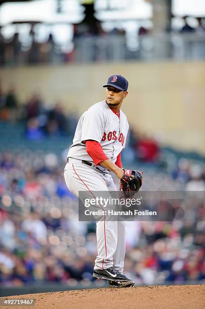 Felix Doubront of the Boston Red Sox delivers a pitch against the Minnesota Twins during the game on May 14, 2014 at Target Field in Minneapolis,...