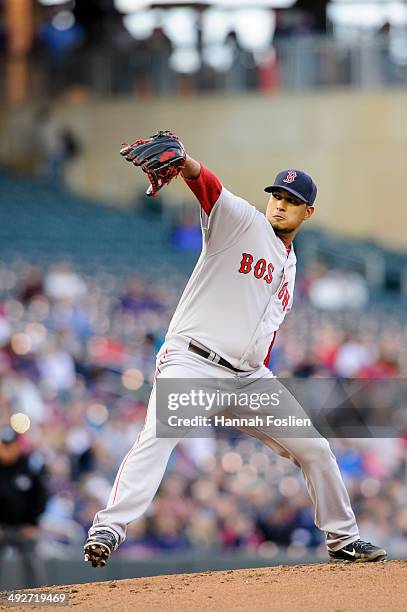 Felix Doubront of the Boston Red Sox delivers a pitch against the Minnesota Twins during the game on May 14, 2014 at Target Field in Minneapolis,...