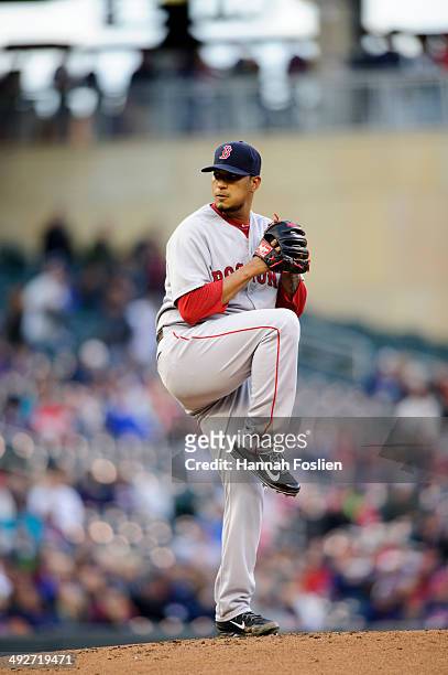 Felix Doubront of the Boston Red Sox delivers a pitch against the Minnesota Twins during the game on May 14, 2014 at Target Field in Minneapolis,...