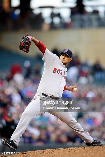 Felix Doubront of the Boston Red Sox delivers a pitch against the Minnesota Twins during the game on May 14, 2014 at Target Field in Minneapolis,...