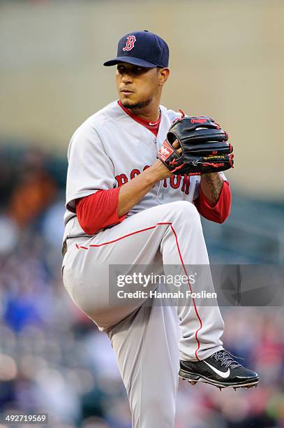 Felix Doubront of the Boston Red Sox delivers a pitch against the Minnesota Twins during the game on May 14, 2014 at Target Field in Minneapolis,...