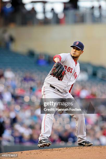 Felix Doubront of the Boston Red Sox delivers a pitch against the Minnesota Twins during the game on May 14, 2014 at Target Field in Minneapolis,...