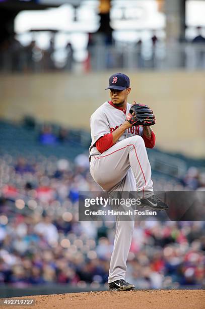 Felix Doubront of the Boston Red Sox delivers a pitch against the Minnesota Twins during the game on May 14, 2014 at Target Field in Minneapolis,...