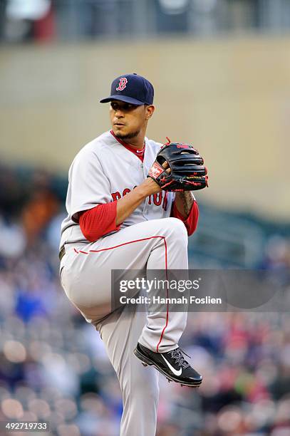 Felix Doubront of the Boston Red Sox delivers a pitch against the Minnesota Twins during the game on May 14, 2014 at Target Field in Minneapolis,...