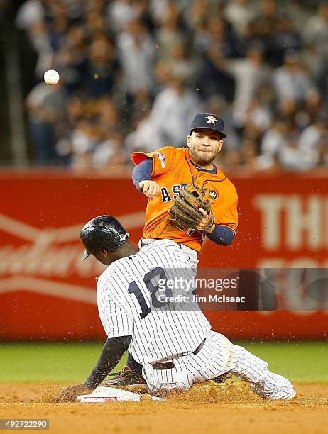 Jose Altuve of the Houston Astros in action against Didi Gregorius of the New York Yankees during the American League Wild Card Game at Yankee...