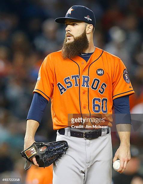 Dallas Keuchel of the Houston Astros in action against the New York Yankees during the American League Wild Card Game at Yankee Stadium on October 6,...