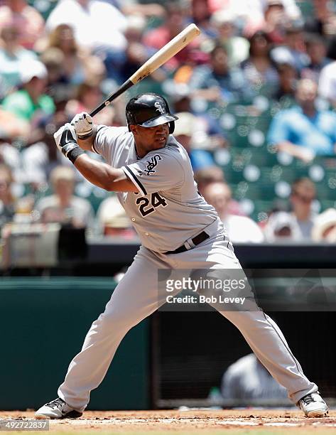 Dayan Viciedo of the Chicago White Sox bats against the Houston Astros at Minute Maid Park on May 18, 2014 in Houston, Texas.