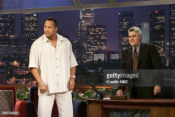 Episode 1899 -- Pictured: Actor Dwayne "The Rock" Johnson during an interview with host Jay Leno on August 23, 2000 --