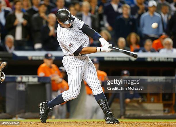 Alex Rodriguez of the New York Yankees in action against the Houston Astros during the American League Wild Card Game at Yankee Stadium on October 6,...