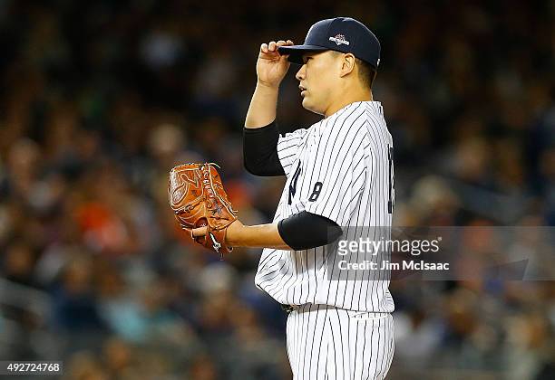 Masahiro Tanaka of the New York Yankees in action against the Houston Astros during the American League Wild Card Game at Yankee Stadium on October...