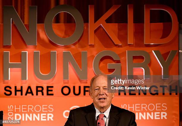 Billy Shore, CEO and Founder of Share Our Strength speaks onstage at the No Kid Hungry Benefit Dinner at the Four Seasons Hotel on October 14, 2015...