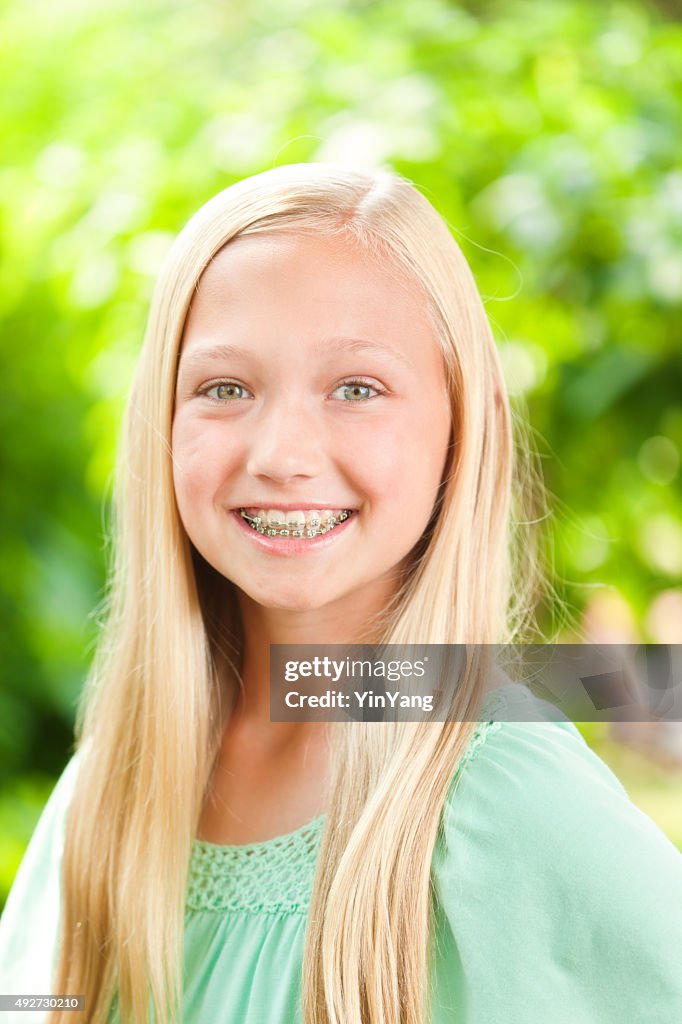 Young Caucasian Teen Girl Portrait with Dental Teeth Braces