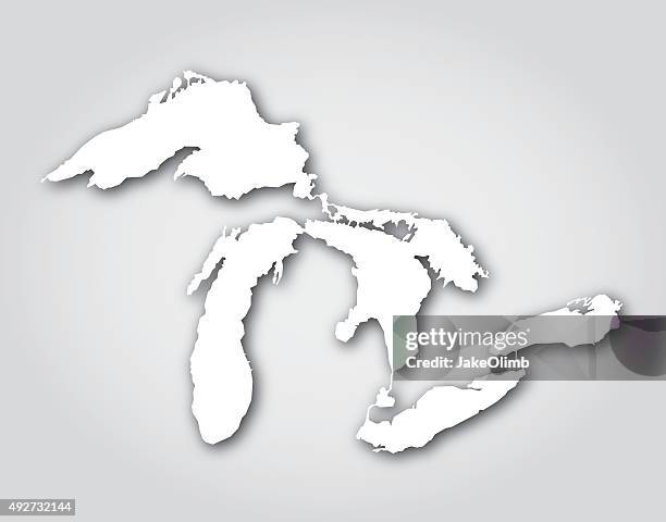 stockillustraties, clipart, cartoons en iconen met great lakes silhouette white - michigan meer