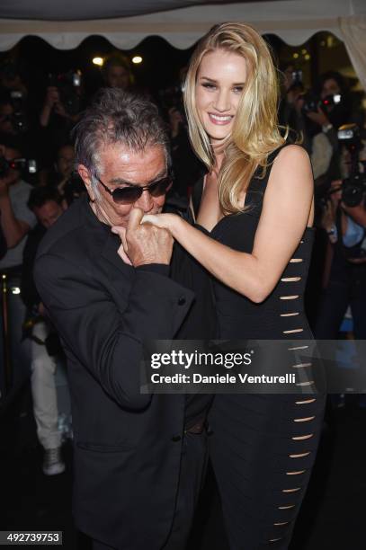 Designer Roberto Cavalli and model Rosie Huntington-Whiteley attend the Roberto Cavalli yacht party at the 67th Annual Cannes Film Festival on May...