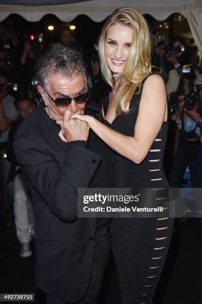 Designer Roberto Cavalli and model Rosie Huntington-Whiteley attend the Roberto Cavalli yacht party at the 67th Annual Cannes Film Festival on May...