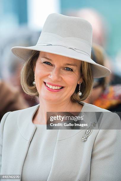 Her Royal Highness Mathilde Queen Of Belgium visits the Forest Education Center on October 14, 2015 in Warsaw, Poland. During the visit TRH planted...