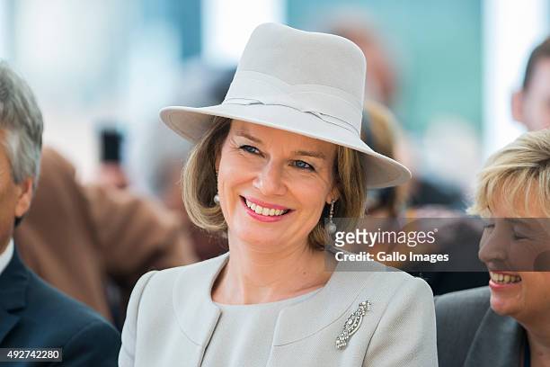 Her Royal Highness Mathilde Queen Of Belgium visits the Forest Education Center on October 14, 2015 in Warsaw, Poland. During the visit TRH planted...