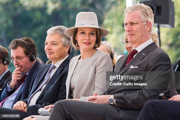 His Royal Highness Philippe King Of Belgium and Her Royal Highness Mathilde Queen Of Belgium visit the Forest Education Center on October 14, 2015 in...