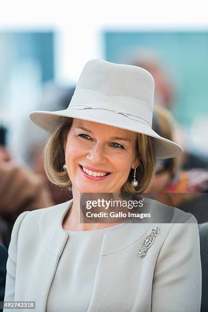 Her Royal Highness Mathilde Queen Of Belgium visits the Forest Education Center on October 14, 2015 in Warsaw, Poland. During the visit TRH planted...